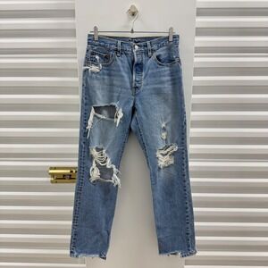 Levis Premium 501 Original Fit Distressed Jeans Light Wash Womens 28x30